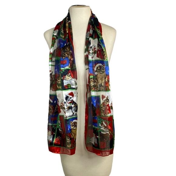 Christmas Holiday Festive Cat Multicolor Scarf - Picture 3 of 4